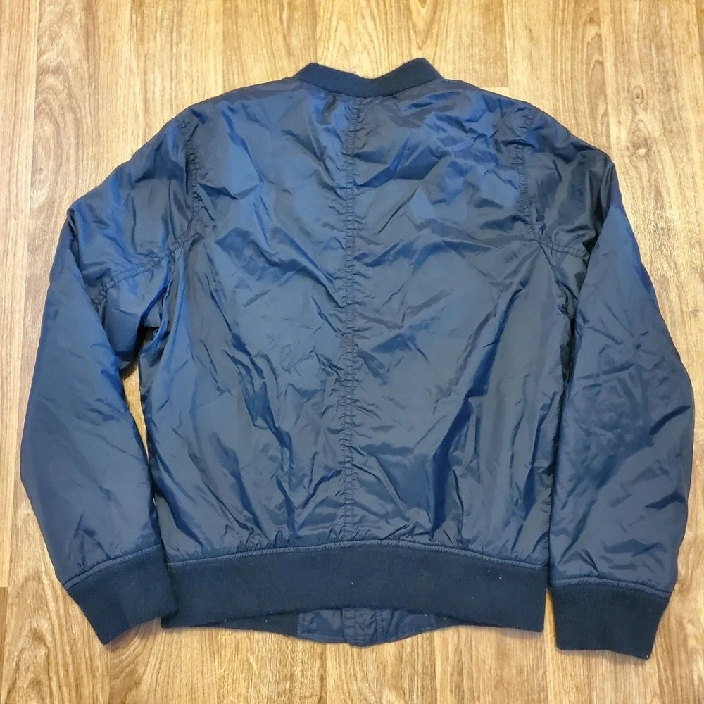 Vtg Hollister Bomber Jacket Men Small Blue Fleece Lined Full Zip Media Pocket